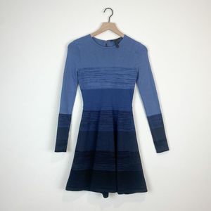 BCBGMaxazria Elita Long Sleeve Sweater Dress Ombré Striped A-Line Flared Dress